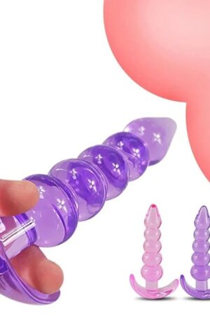 Butt Plugs, 2 Pcs Anal Training Kit Soft Jelly Anal Plug G-spot Prostate Massager Anus Trainer for Adult Masturbation SM Beginner Gay Couple Sex Game Play for Men Women Couples(Purple + Pink)