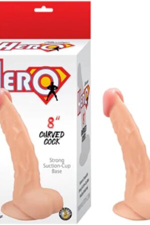 -Hero Curved Cock Realistic Dildo with Suction Cup 8 Inch - White/Beige