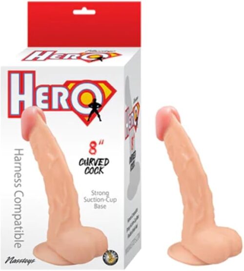 -Hero Curved Cock Realistic Dildo with Suction Cup 8 Inch - White/Beige