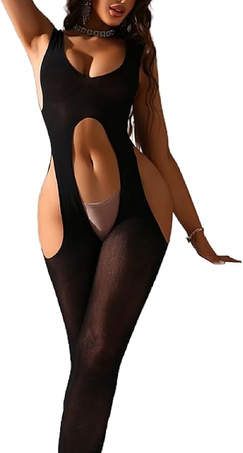 Women's Sexy Body Stocking, Hollow Out Mesh Deep U Teddy Babydoll Bodysuit for Anniversaries, Wedding Night, Honeymoon