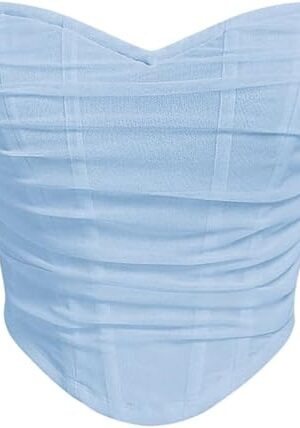 Women's Off Shoulder Short Sleeve Asymmetrical Hem Ruched Corset Crop Top