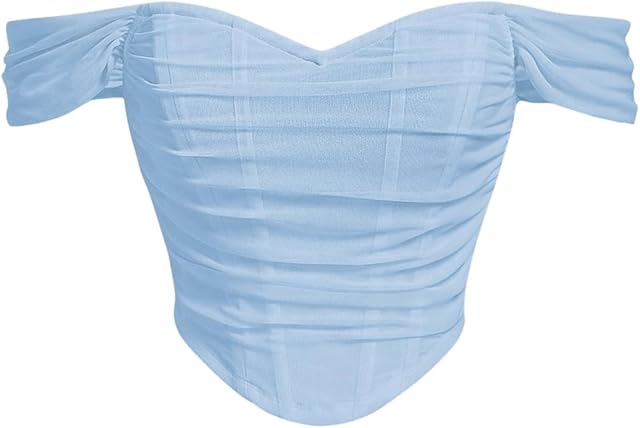 Women's Off Shoulder Short Sleeve Asymmetrical Hem Ruched Corset Crop Top