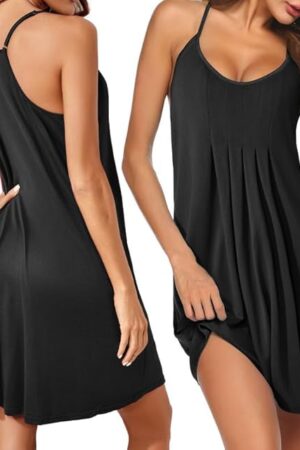 Women Nightgowns Sleeveless Sleepwear Spaghetti Strap Racerback Pajama Dress Nightshirt S-XXL