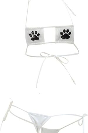 Women's Japanese Anime Cat Paw Printed Micro Bikini Lingerie Set Sexy Intimate Activities Cosplay