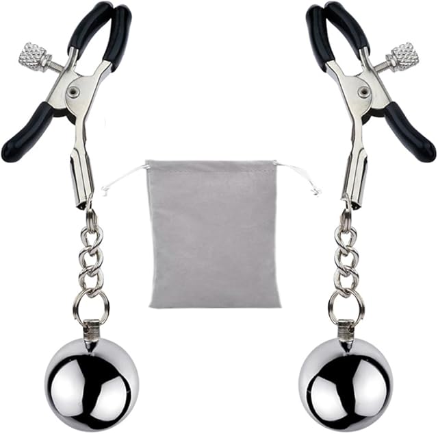Weighted Nipple Clamps Adjustable Metal Nipple Clamps Non-Piercing Large Nipple Clips for Women Gravity Ball Nipple Clip Pendant Stainless Steel Nipple Clip