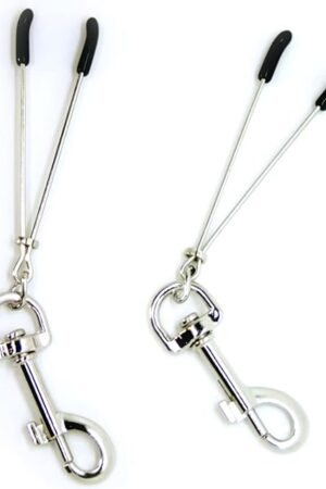 BDSM Tweezer Nipple Clamps - Swivel Snap Accessory Clips - Silver -
