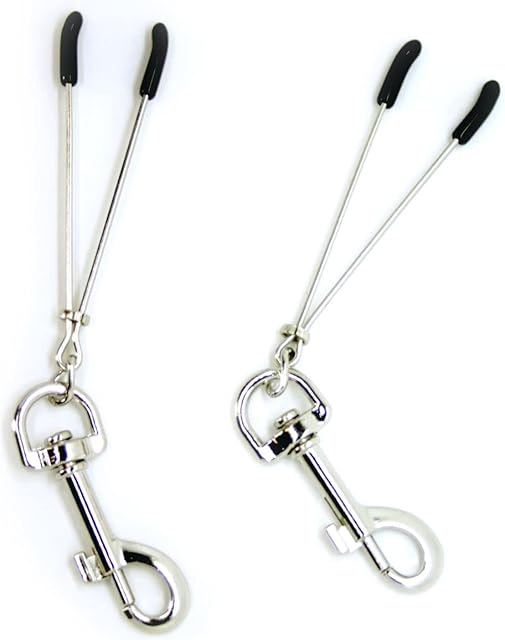 BDSM Tweezer Nipple Clamps - Swivel Snap Accessory Clips - Silver -