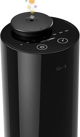 Waterless Diffuser for Essential Oil, Battery Operated Nebulizer, 07 FlOz/ 20mL Capacity, Mini Scent Air Machine, 3 Countdown Timers & 3 Mist Levels for Home, Room, Car, Office - AN6 Black