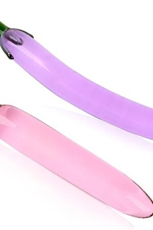2 Types Set Crystal Glass Anal Plug New Top Unique Design Sex Toy Adult Products Crystal Glass SM G-spot Pleasure Anal Butt Plug Stimulator, Pink-Carrot & Purple-Eggplant