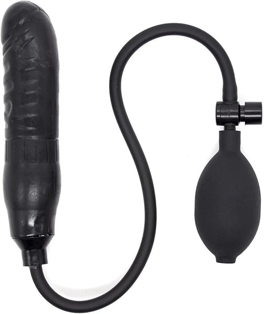 Honeypleasures Realistic Inflatable Dildo Ballon Penis Air Pump Toy Anal Plug Cock Expander Stretcher Ass Spreader 5.5" (Black)