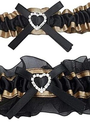 Bride's Wedding Bridal Garter Set Ruffle Satin Heart Crystal Bow Prom Leg Garter Belt 2-Piece