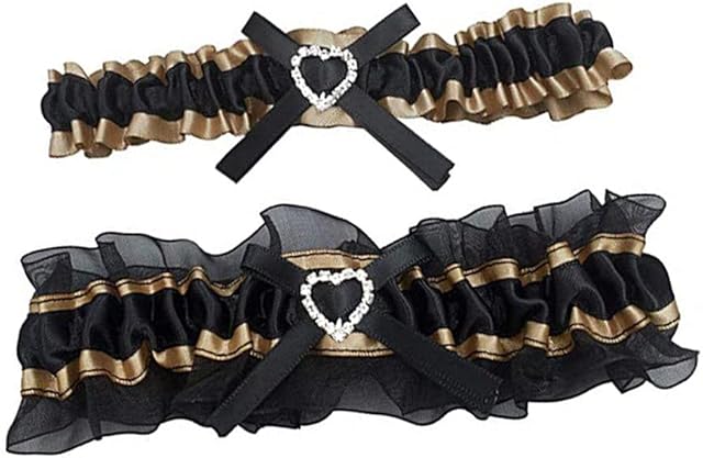 Bride's Wedding Bridal Garter Set Ruffle Satin Heart Crystal Bow Prom Leg Garter Belt 2-Piece