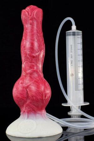 Cute Dog Dildo Ejaculating, 8 in Squirting Dildo Anal Prostate Dildo Canine Dildo with Strong Suction Cup, Red White