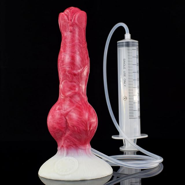Cute Dog Dildo Ejaculating, 8 in Squirting Dildo Anal Prostate Dildo Canine Dildo with Strong Suction Cup, Red White