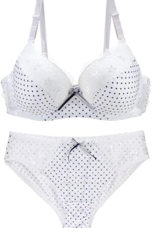 Women Bra and Panty Set Satin Bowknot Lace Polka Dot Underwire Bras Lingerie Set