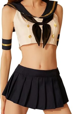 Anime Sexy Cosplay Outfit Lingerie Set Mini Sailor Suit Tie Top Navy Blue One Size