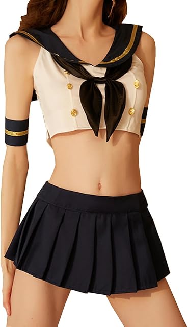 Anime Sexy Cosplay Outfit Lingerie Set Mini Sailor Suit Tie Top Navy Blue One Size