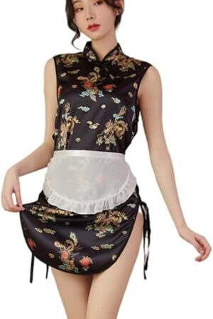 Women's Sexy Cheongsam Lingerie Cosplay Pajamas Chinese Vintage Embroidered Dress