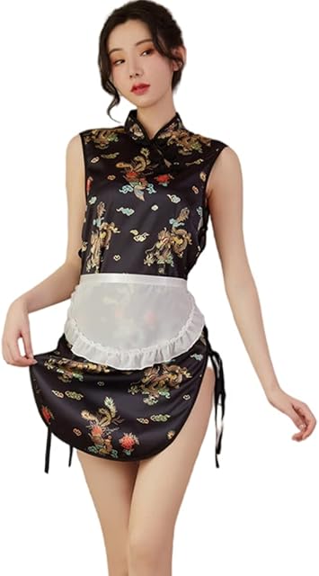 Women's Sexy Cheongsam Lingerie Cosplay Pajamas Chinese Vintage Embroidered Dress