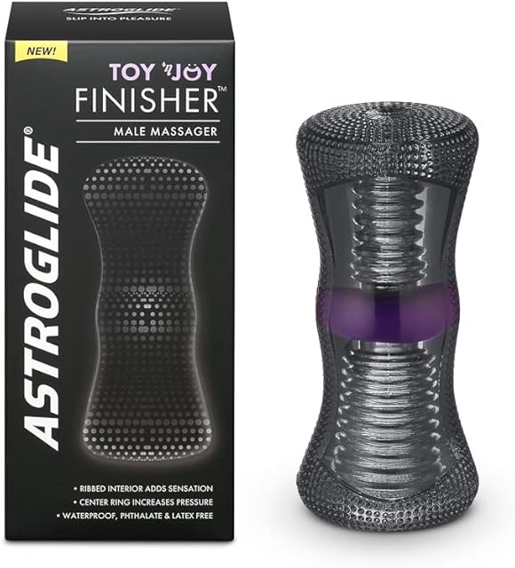 Astroglide Male Masturbator and Stroker, Toy 'n Joy Finisher for Men, Dual Entrance Male Sex Toy, Waterproof and Lube Friendly, Easy to Hold, Ribbed Interior, Phthalate and Latex Free, Easy Clean-Up