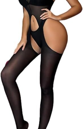 Women's Sexy Chemises Teddy Lingerie Garter Belt Bodysuit Hollow out Jumpsuit Tight Fitting Bodystocking Sock Pants Black
