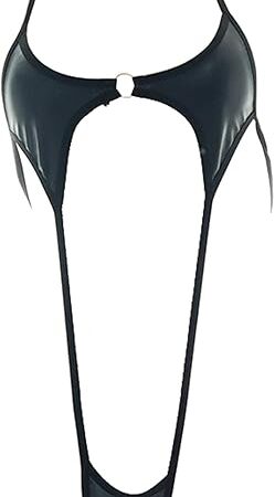 Womens Sexy Micro Anime Bikini Japaneses One-Piece Teddy Cosplay Swimsuit Hot Bandage Lingerie Babydoll Bodysuit (0106Black)