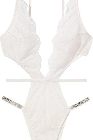 Lace Crotchless Teddy, Shine Strap, Women's Lingerie (XS-XXL)