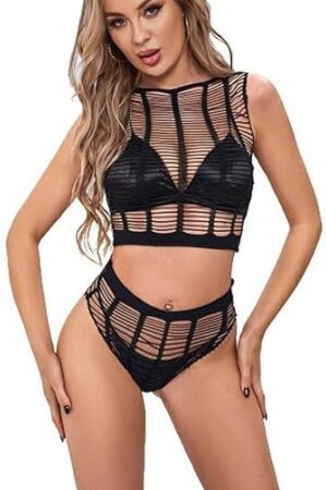 Women Sexy lingerie, sexy lace hollow jumpsuit, women's uniform, passionate, no-take-off pajamas Black