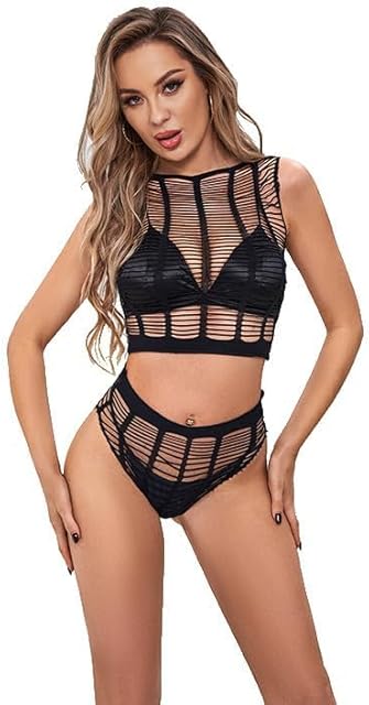 Women Sexy lingerie, sexy lace hollow jumpsuit, women's uniform, passionate, no-take-off pajamas Black