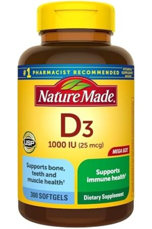 Vitamin D3, 300 Softgels, Vitamin D 1000 IU (25 mcg) Helps Support Immune Health, Strong Bones and Teeth, & Muscle Function, 125% of the Daily Value for Vitamin D in Only One Daily Softgel