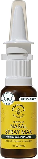 Beekeeper's Naturals Propolis Nasal Rinse Spray Max, Relief for Adults w/Eucalyptus, Oregano & Saline, Clears Nasal Congestion, Moisturizes Sinus Canal, & Decongest Sinus Cavities, 1 fl oz