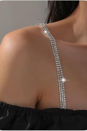 2Pcs Rhinestone Shoulder Strap Chain Bridal Wedding Rhinestone Lingerie Strap Shoulder Chain Sexy Crystal Underwear Chain for Women Dress