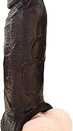 Bigger 9inch New Soft Realistic Sleeve Extender Sheath for Men Reusable Male Enhancement Extension Sleeve (Black 9in)