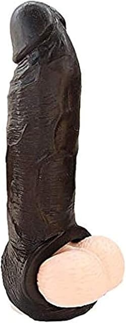Bigger 9inch New Soft Realistic Sleeve Extender Sheath for Men Reusable Male Enhancement Extension Sleeve (Black 9in)