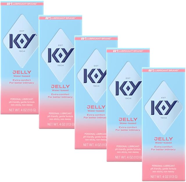 K-Y Jelly Classic Water-Based Body Friendly Formula 4 Fl Oz Personal Lubricant for Wetter Sex for Men, Women and Couples & Safe to Use with Latex Condoms (5 Pack)