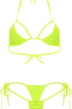 Women's Strappy Micro Bikini Sets Sexy Halter Triangle Tie Side String 2 Piece Bathing Suit Cheeky Lingerie Swimsuits