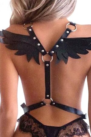 Women's Body Chest Harness Belt with Angel Wings, Adjustable Faux Leather Body Caged Neck Waist Harness Bondage Strap for Ladies, BDSM SM Roleplay Cosplay Costume Rave Masquerade Party Fetish Clubwear