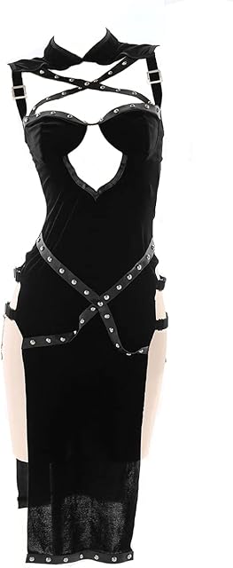 Anime Lingerie Sexy Devil Cosplay Costume Naughty Witch Cheongsam Punk Rivets High Slit Dress Assassin Roleplay Outfit