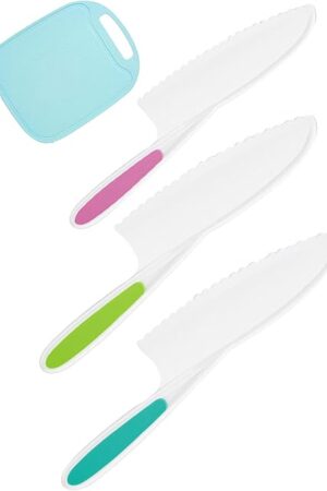 Kids Knife 4 Pieces Set with Blue Cutting Board