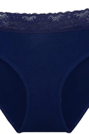 Women's Cotton Underwear, Ladies Sexy Lace Waistband Briefs Soft and Stretchy Panties Comfortable Knickers for Women