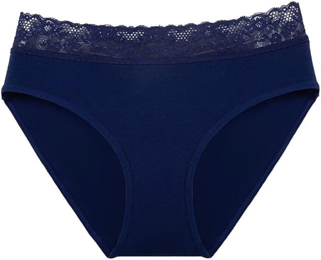 Women's Cotton Underwear, Ladies Sexy Lace Waistband Briefs Soft and Stretchy Panties Comfortable Knickers for Women
