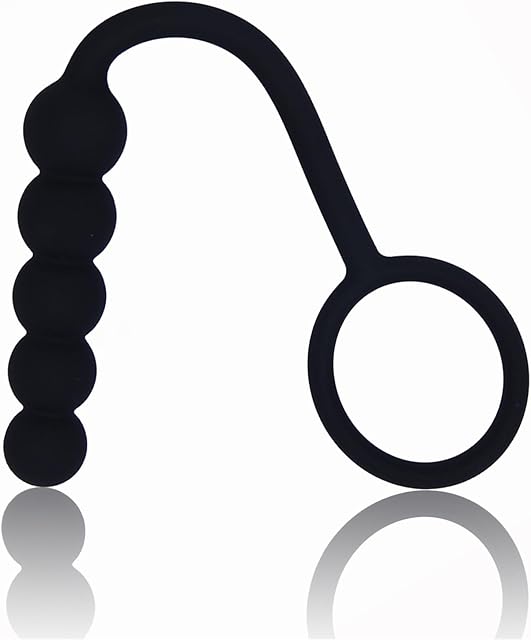 Black Silicone Pull Ring Five Pull Beads Anal Plug for Anal Training