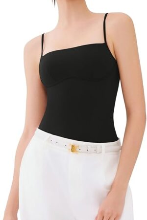 Womens Bodysuits Spaghetti Strap Double Lined Tank Underbust Square Neck Slim Fit Going Out Tops 2025 Trendy