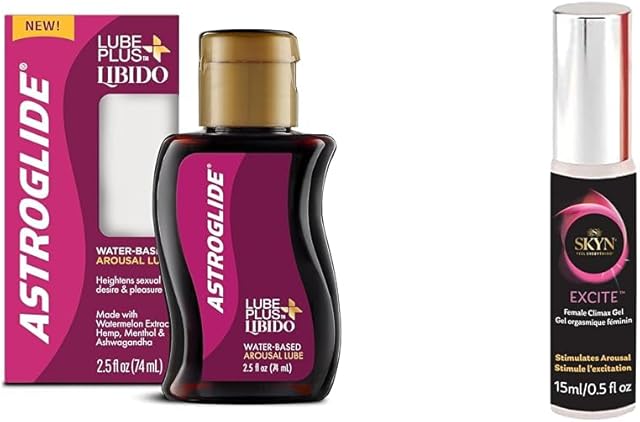 Astroglide Lube Plus Libido (2.5oz) and SKYN Excite Female Sexual Stimulating Gel (0.5oz) - Arousal Lubricants and Gels Heighten Pleasure and Sensation for Women
