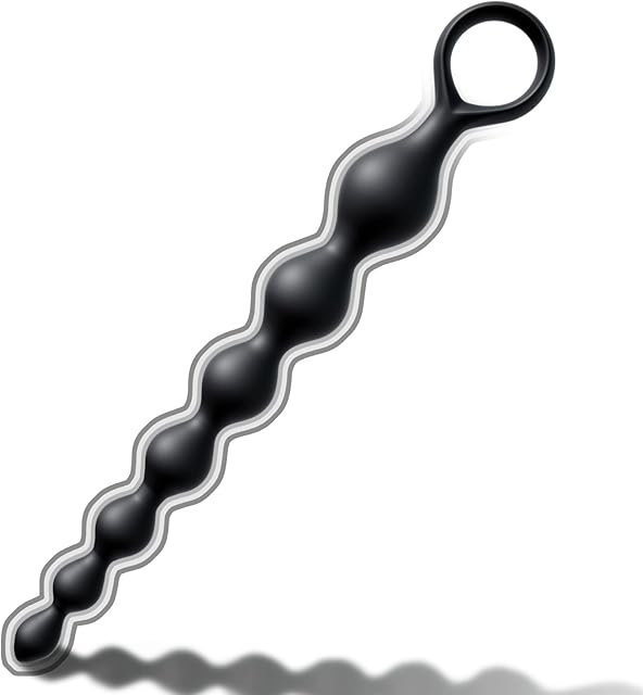 Anal Beads, Silicone Flexible Anal Chain Butt Plug with 7 Gradual Balls and Pull Loop Prostate Massager G-spot Stimulator TJIJP Anal Training Sex Toy for Beginner 8.23 inch, Black