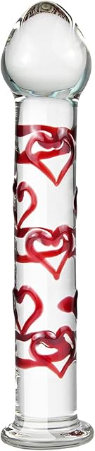 Crystal Glass Dildo Penis G-spot Stimulation, Anal Plug Butt Plug Masturbation Stimulator Sex Toys with Red Heart Pattern Pleasure Wand Dildo Penis Sex Toys for Women Men Couple