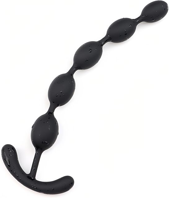 Black Anal Beads Butt Plug Anal Stimulation Massage Adult Sex Toys with Safety Base, 5 Silicone Beads Anal Plug Adult Pleasure Toys for Beginners and Advanced Players