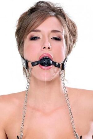 BDSM Toys Ball Gag with Nipple Clip Leather Restraints Ball Mouth Plug with Nipple Clamps Clip Bondage Ball Gag for Sex, Restraints Toys Sex Gag Muzzles Gifts for Men Women