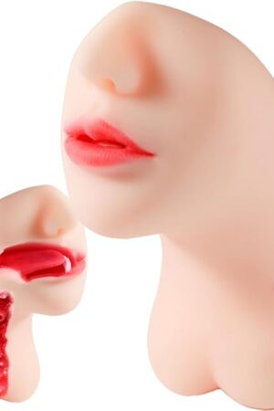 2In1 Realistic Japanese Pornstar Blowjob Masturbator for Male, Real Mouth Deep Throat Oral Sex with 3D Soft Tongue Textured Vaginal Stroker Pocket Sex Dolls Play Toys for Adult Men Pleasure