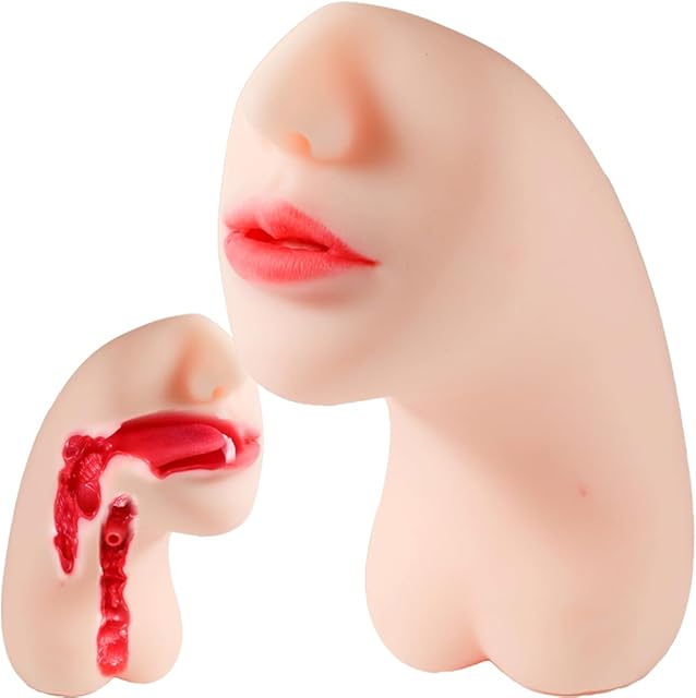 2In1 Realistic Japanese Pornstar Blowjob Masturbator for Male, Real Mouth Deep Throat Oral Sex with 3D Soft Tongue Textured Vaginal Stroker Pocket Sex Dolls Play Toys for Adult Men Pleasure
